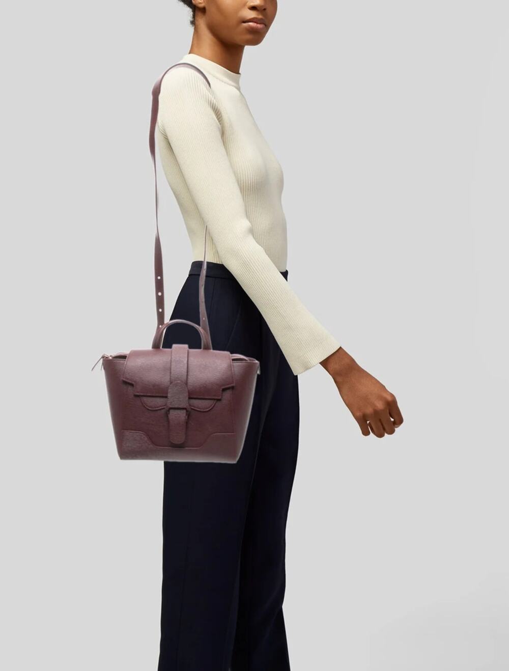 Senvere Mini Maestra Pebbled Leather Convertible Handbag Backpack Plum